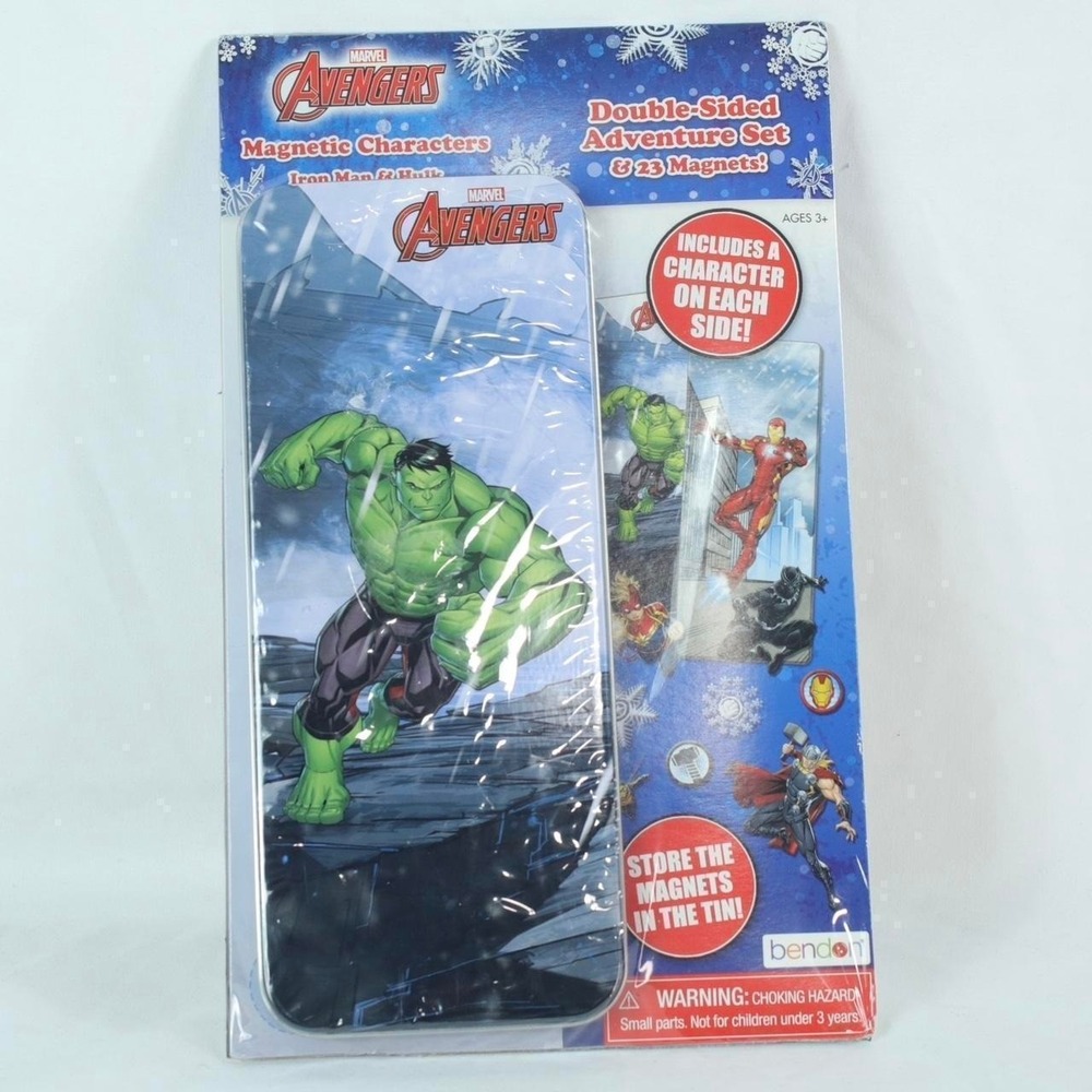 Marvel Avengers Double Sided Character Magnets Adventure Set with Tin - NEW